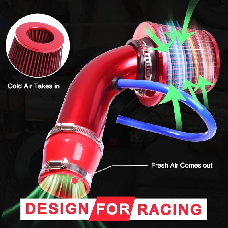 AICARS 3 Inch Universal Cold Intake Pipe Induction High Flow Pipe Kit (Red) - Image 2